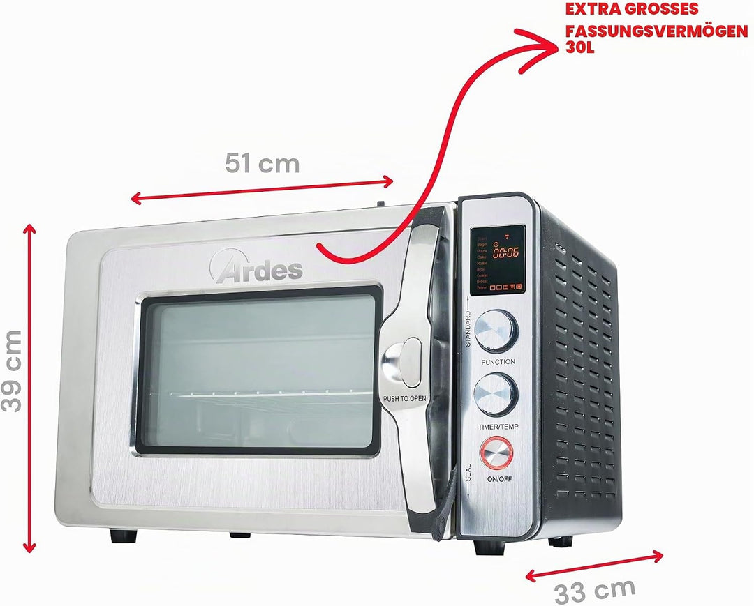 ARDES - Dampfbackofen 30 Liter Elektrischer Dampf-Kleinbackofen mit 9 Garprogrammen Timer doppeltes