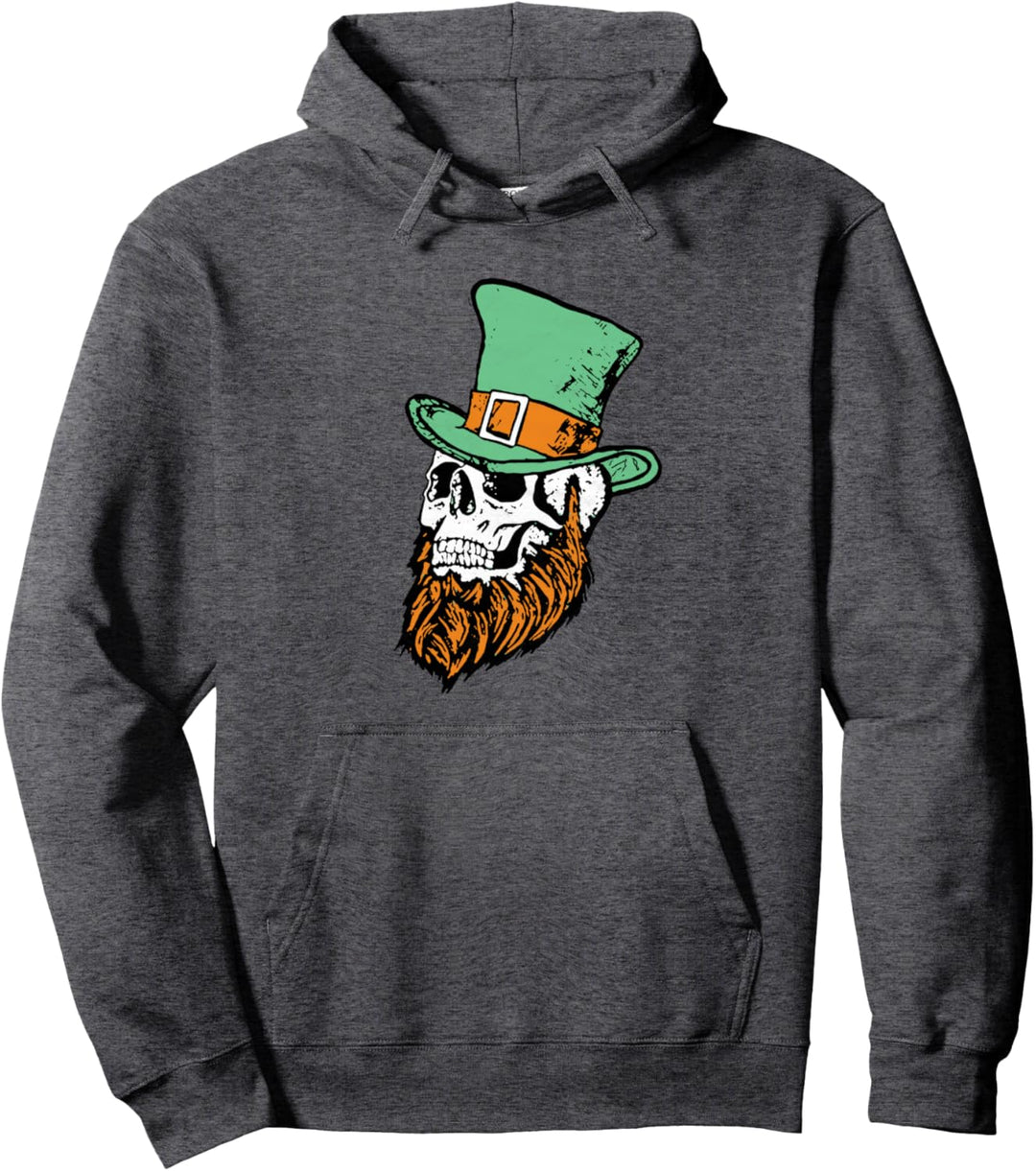 Cute St Patricks Day Leprechaun Skull & Beard Funny Pullover Hoodie