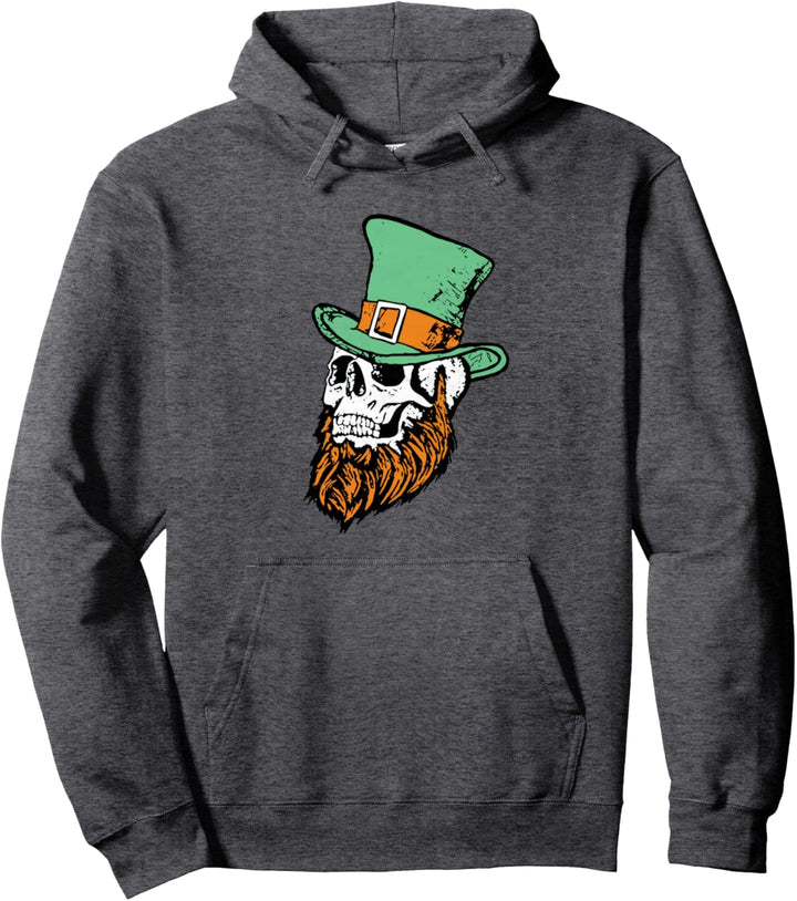 Cute St Patricks Day Leprechaun Skull & Beard Funny Pullover Hoodie