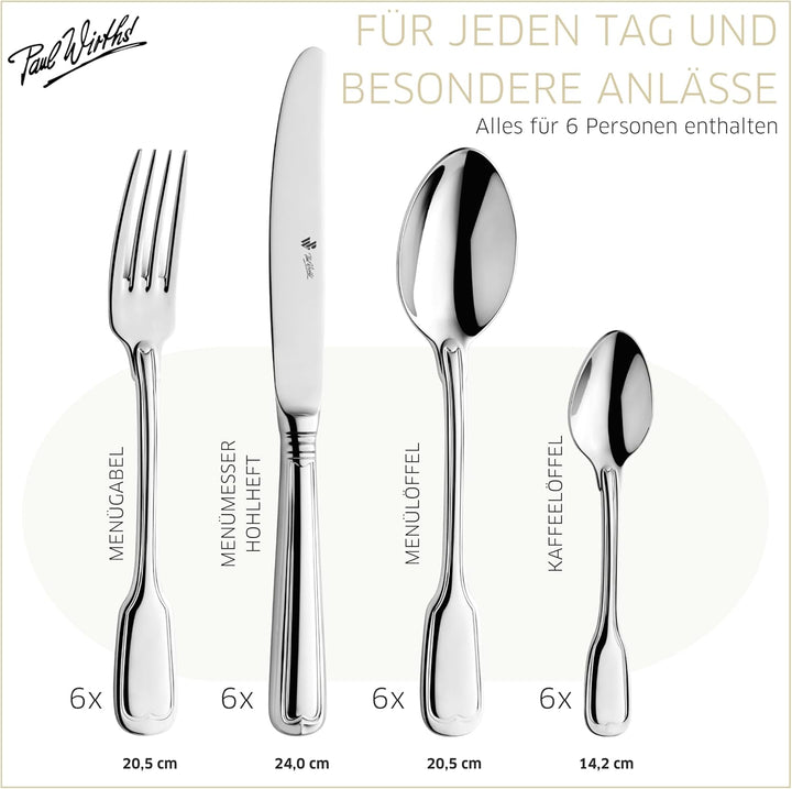 Paul Wirths AUGSBURGER FADEN 9800 Besteck Set für 6 Personen, Edelstahl rostfrei, poliert & spülmasc