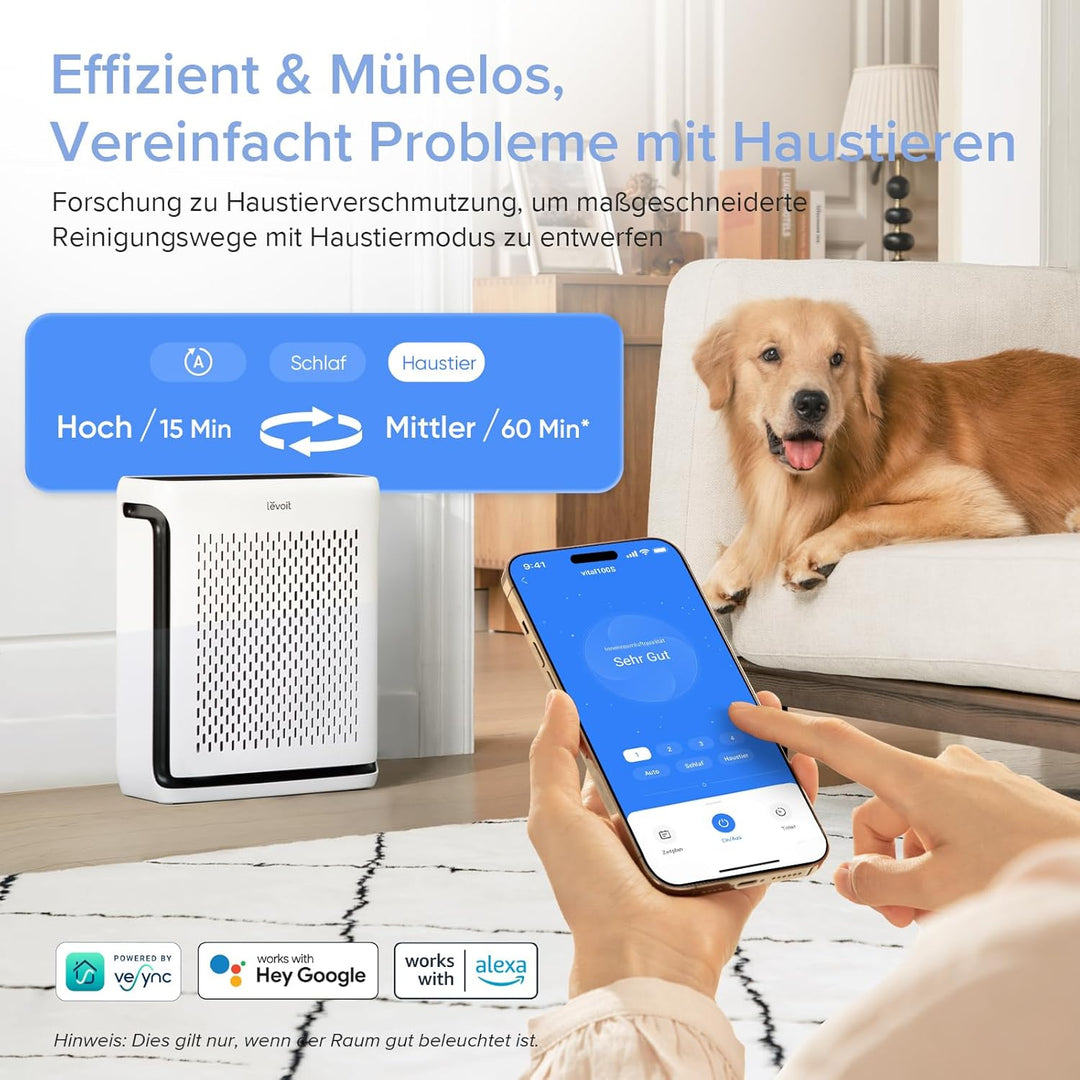 LEVOIT HEPA Luftreiniger Allergiker für 52㎡ Wohnung Raucherzimmer, 23dB Air Purifier mit Staub-&amp;Lich
