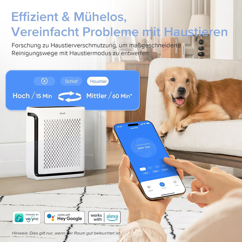 LEVOIT HEPA Luftreiniger Allergiker für 52㎡ Wohnung Raucherzimmer, 23dB Air Purifier mit Staub-&Lich