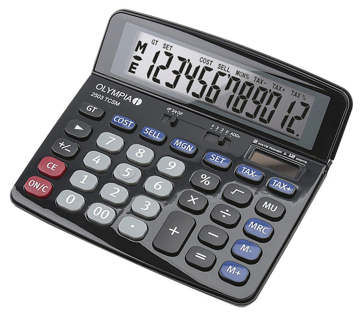 Olympia Tools 40183 Modell 2503 Taschenrechner Desktop Finanzrechner, Schwarz/Blau/Grau
