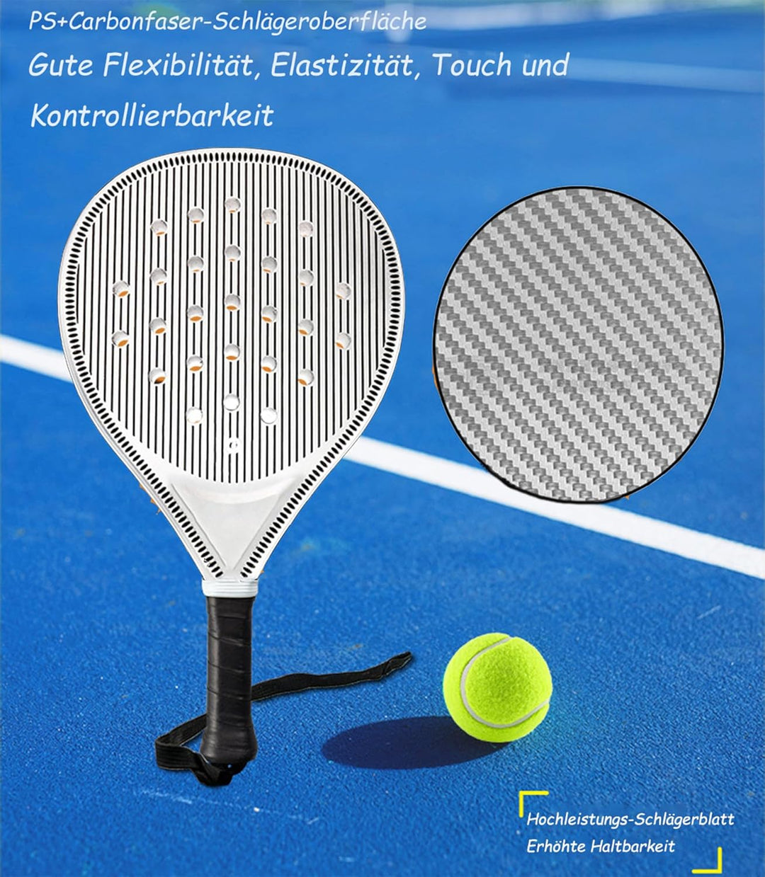 Padel Tennis Schläger – Komplettset für Anfänger – ABS-Rahmen mit Löcher-Netz für optimale Stossdämp