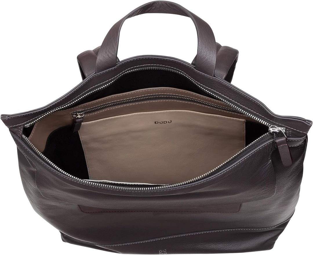 DUDU Herrenrucksack, weicher lässiger Damenrucksack aus echtem Leder mit Reissverschluss Grosser bun