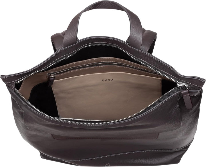 DUDU Herrenrucksack, weicher lässiger Damenrucksack aus echtem Leder mit Reissverschluss Grosser bun