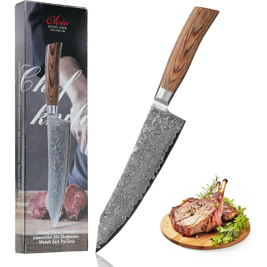 Wakoli EDIB Pro Premium Kiritsuke Chefmesser mit 20 cm Klinge gefertigt aus 67 Lagen echtem Damastst