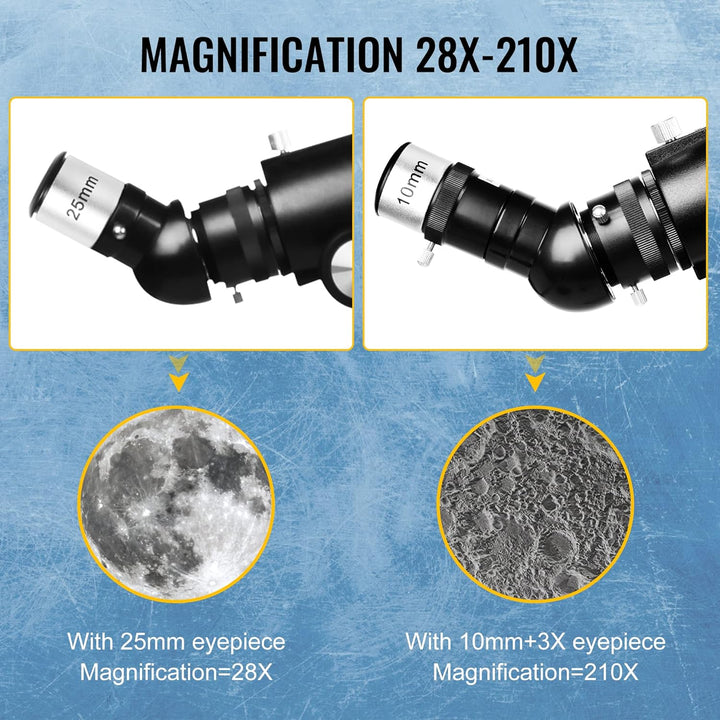 HETEKAN Teleskop, Teleskope Astronomie für Erwachsene,70 mm Öffnung und 700 mm Brennweite (28x-210x)