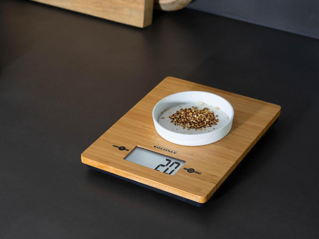 Soehnle Bamboo, digitale Küchenwaage, hochwertige und natürliche Haushaltswaage aus echtem Bambus, e