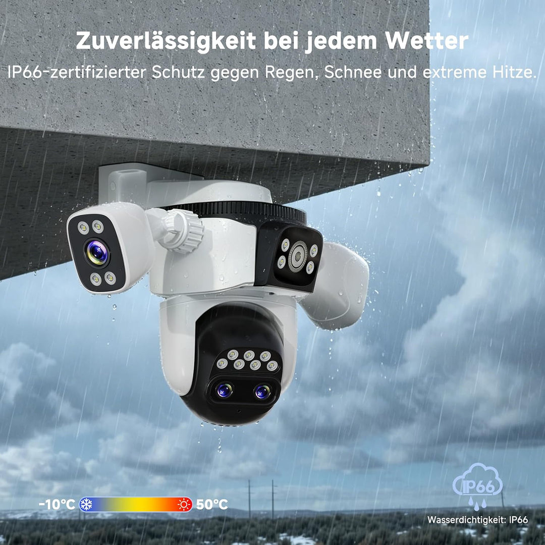 VSTARCAM Überwachungskamera Aussen WLAN, 2K 4-Linsen PTZ Kamera mit 360° Ansicht, KI Personenerkennu