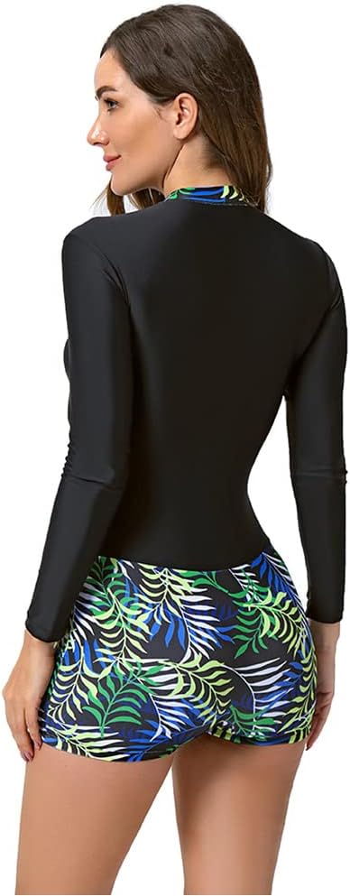 FYMNSI Damen Surfanzug Badeanzug mit Bein Reissverschluss Einteiler Rashguard UPF 50+ Bademode Surfe