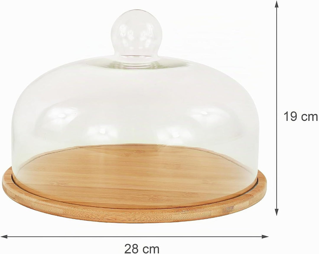 Relaxdays Tortenplatte, Glasdeckel, Kuchenplatte, hält Lebensmittel frisch, HxD: 16x28 cm, Käseglock