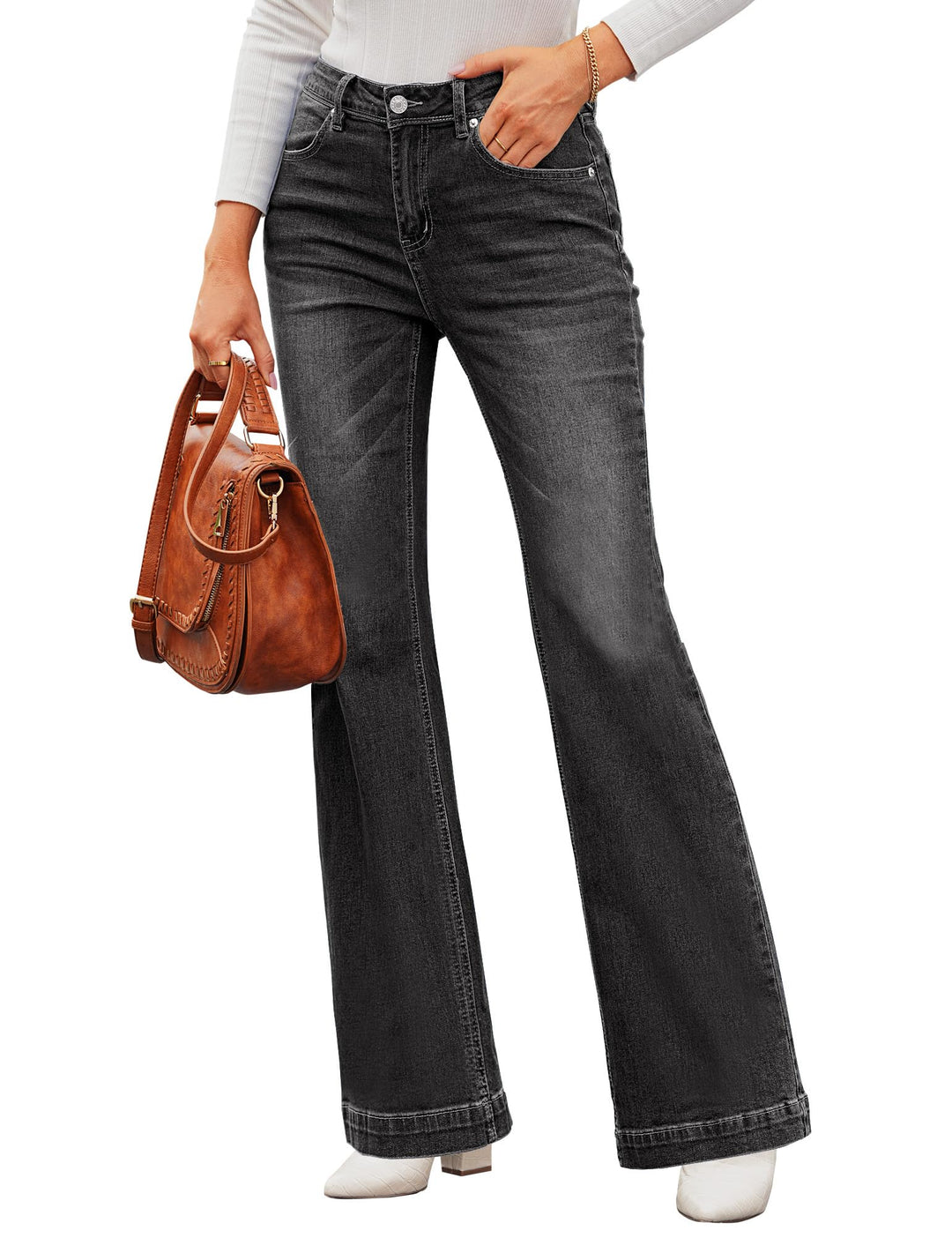 Roskiky Schlaghose Damen Jeans Wide Leg Baggy Jeans Damen High Waist Stretch Hosen Damen Jeans M Sch