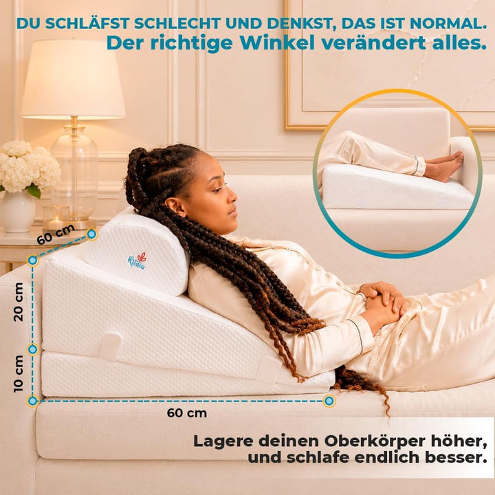 Ritalia® Multifunktions-Keilkissen mit Nackenrolle Grösse 60x60x30 Rückenkissen Kniestütze Beinablag