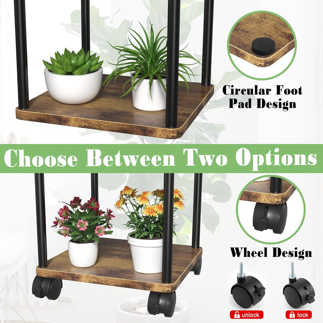 Blumenständer Pflanzenständer 5 Tier Holz, Pflanzenregal Mit Abnehmbaren Rollen, Modernes Blumenrega