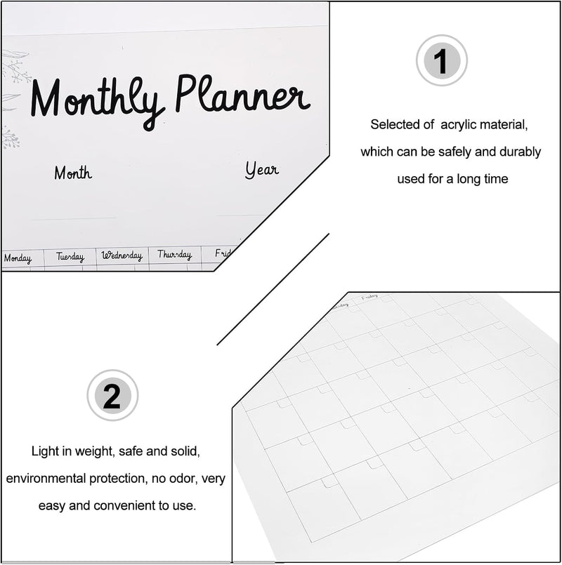 Milisten 1 Set Acryl Monatsplaner Tafel trocken abwischbar Kalender Tafel Tafel Transparent Nachrich