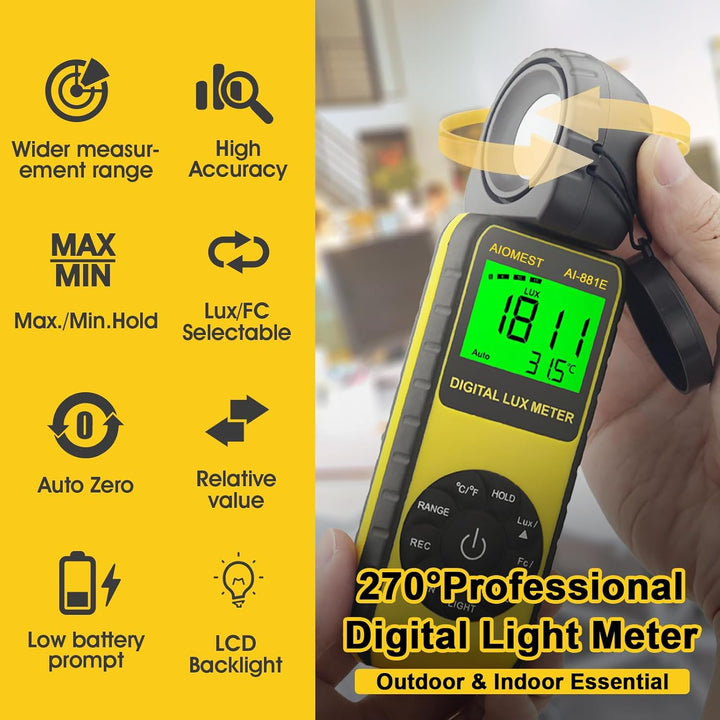 AIOMEST luxmeter, AI-881E Digitales Lichtmessgerät/Messlichter 0,01~300,000 Lux, Belichtungsmesser f