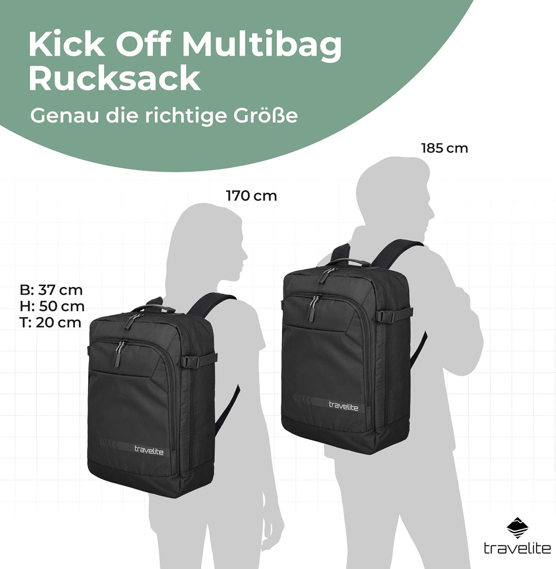 Travelite Handgepäck Rucksack KICK OFF, 50 cm, 35 Liter, Multibag Tasche | wandelbar als Rucksack &amp;