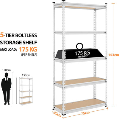 Yaheetech 5-stufiges Lagerregal Schwerlastregal mit verstellbaren Regalböden 75x30x153cm Kellerregal