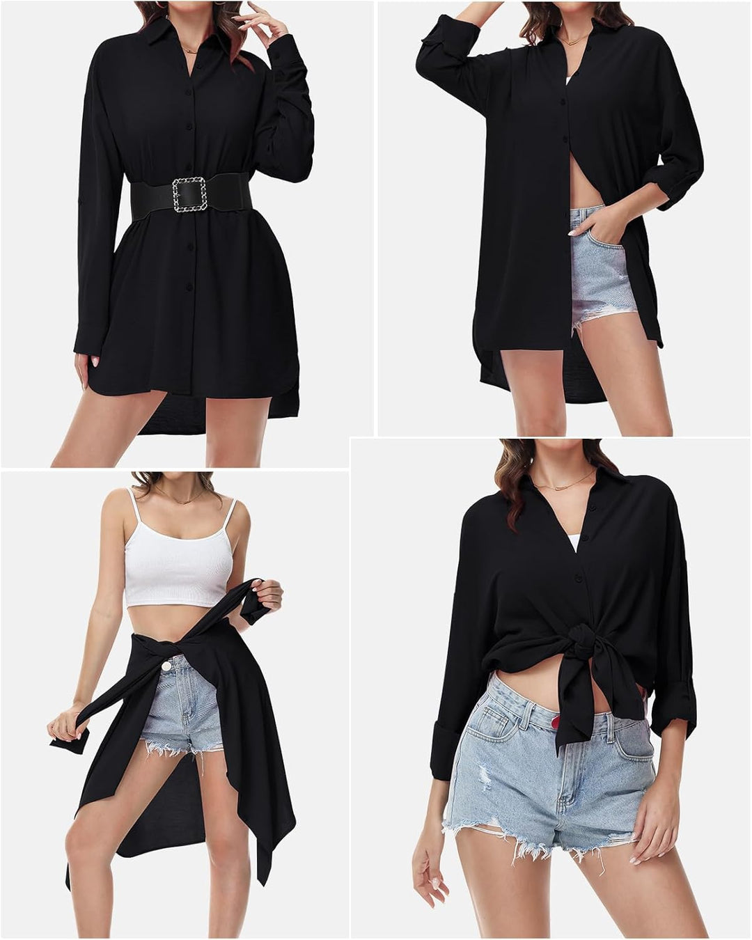 Tanmolo Damen Bluse V-Ausschnitt Hemdbluse Langarm Lässiges Hemd zum Knöpfen Langarmshirt Casual Obe