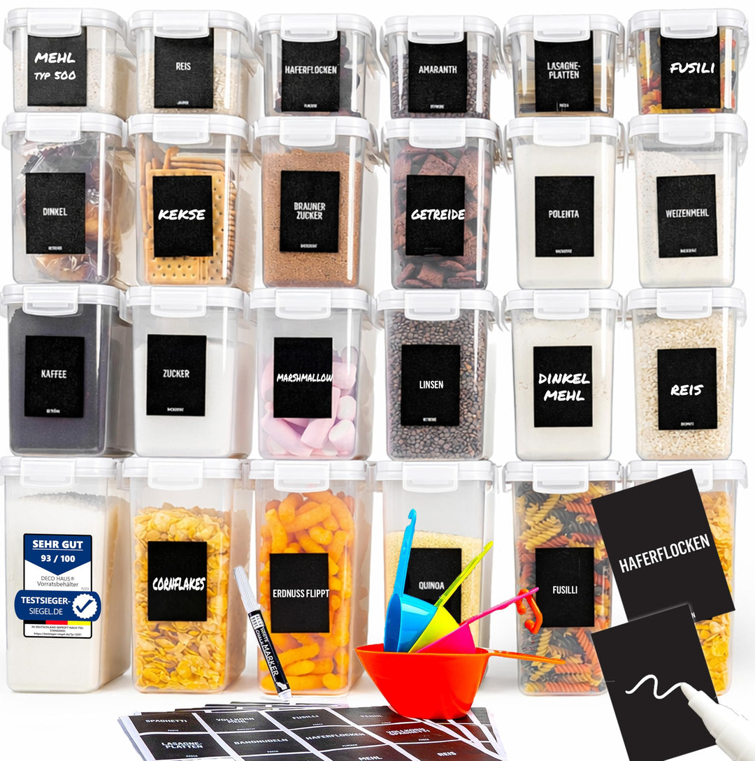 Deco haus® Vorratsdosen mit Deckel luftdicht 24er Set - Für Nudeln, Müsli, Mehl - Aufbewahrungsbox K