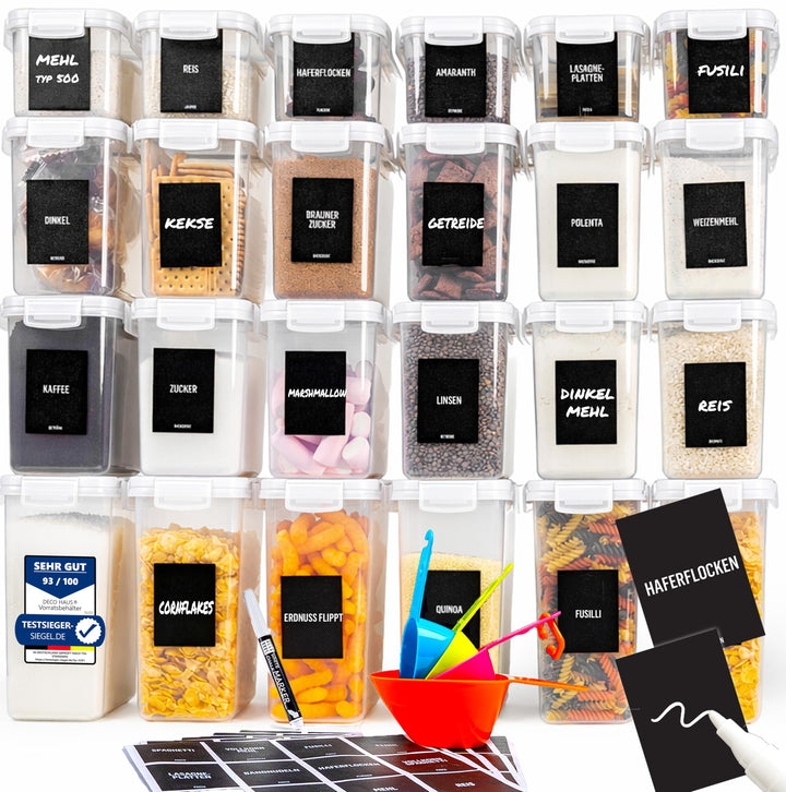 Deco haus® Vorratsdosen mit Deckel luftdicht 24er Set - Für Nudeln, Müsli, Mehl - Aufbewahrungsbox K