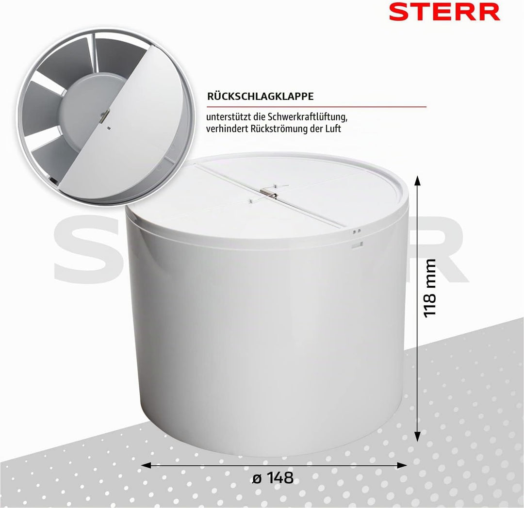 STERR IDM150S Schlanker Rohrventilator 150 mm - Rohrlüfter - Hohe Qualität - Leise - Für Bad WC - Kü