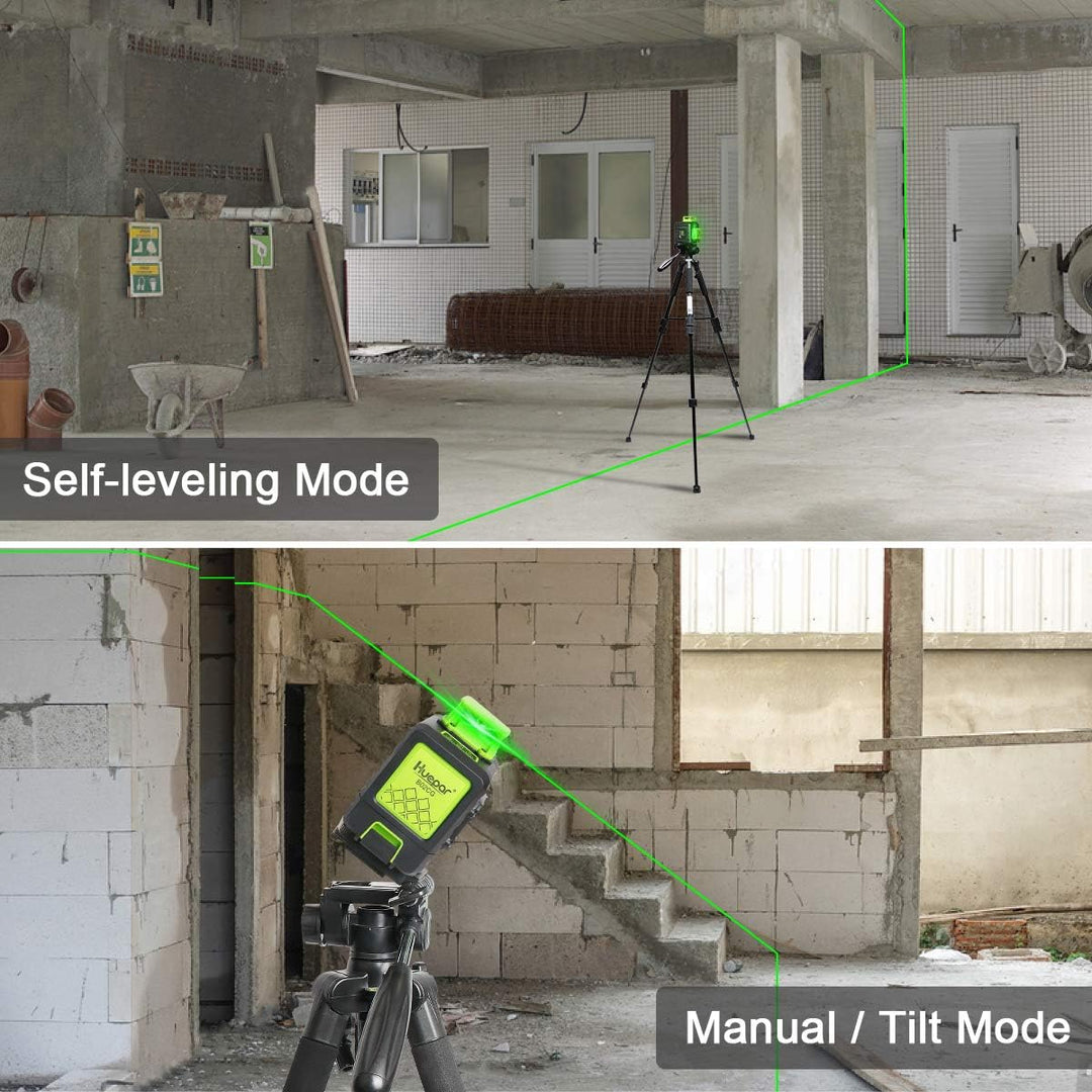 Huepar 2 x 360 Kreuzlinienlaser Grüner Selbstnivellierenden Laser Level, Zwei 360°-Laserlinie, Li-Io