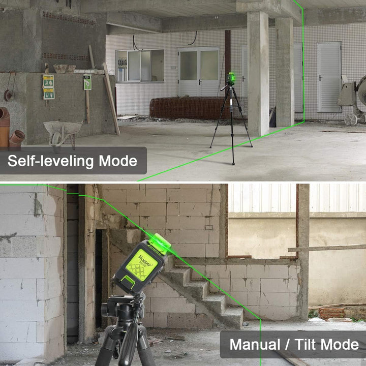 Huepar 2 x 360 Kreuzlinienlaser Grüner Selbstnivellierenden Laser Level, Zwei 360°-Laserlinie, Li-Io