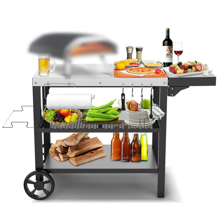 GFTIME Edelstahl Grilltisch Grillwagen mit 3 Etagen, Pizzaofenständer, Grilltisch für den Aussenbere