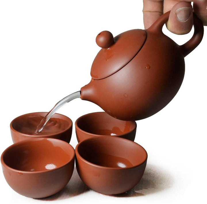 Yixing Teekanne aus Ton, 4 Tassen, traditionelles chinesisches Kung-Fu-Tee-Set (rot) Lila,rot, Lila,