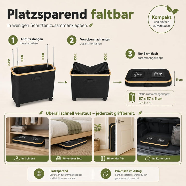 160L Leergut Sammelbehälter mit 2 Fächer, Pfandflaschen Sammelbehälter mit Rollen, Pfandbehälter mit