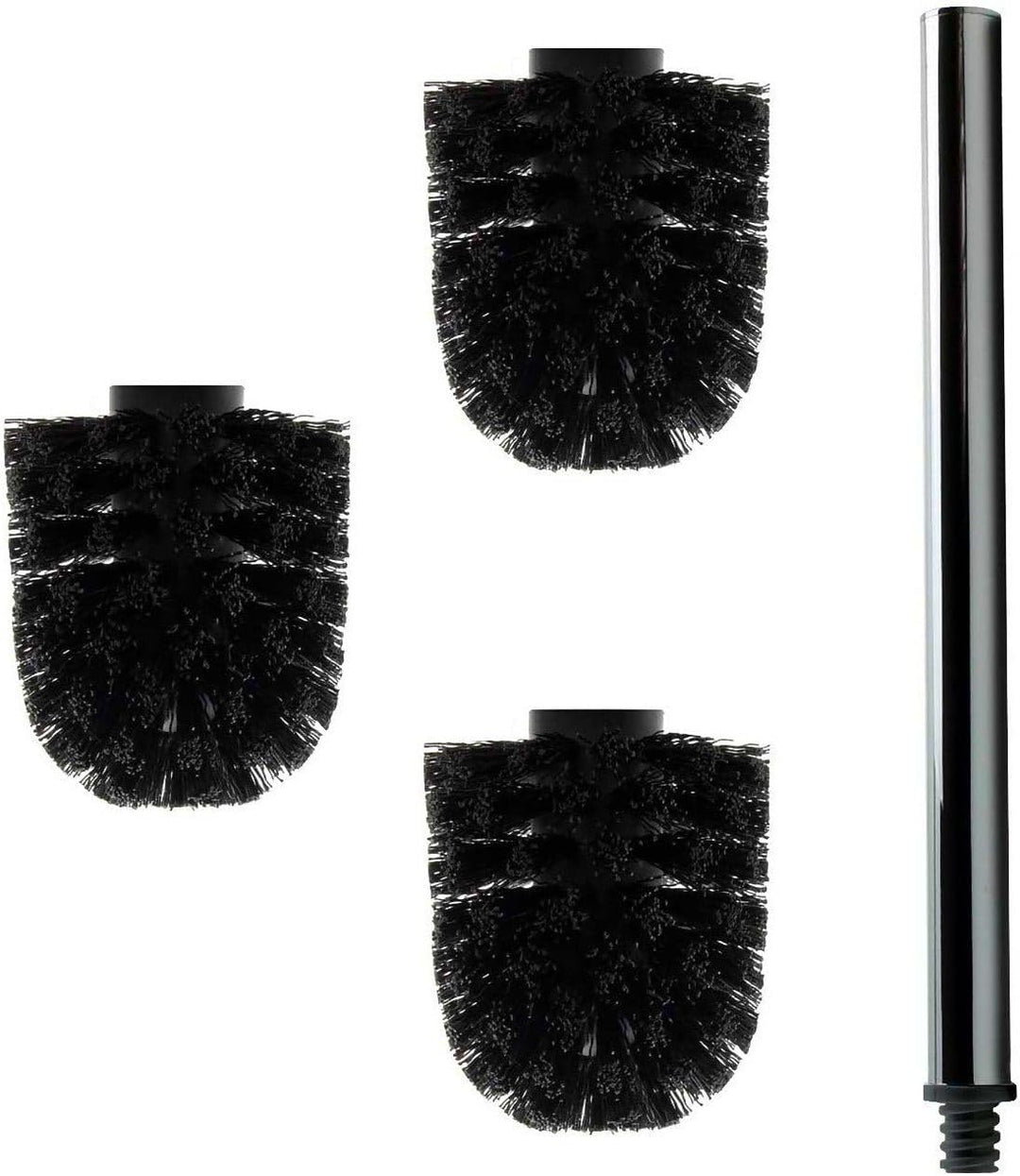 Daloual - 3 x Ersatz WC-Bürstenkopf Schwarz Ø ca. 6,5 cm + 1 x Edelstahl-Griff 26,5 cm - Toiletten-B