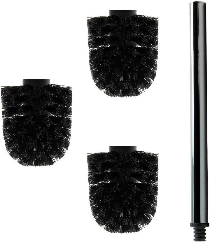 Daloual - 3 x Ersatz WC-Bürstenkopf Schwarz Ø ca. 6,5 cm + 1 x Edelstahl-Griff 26,5 cm - Toiletten-B