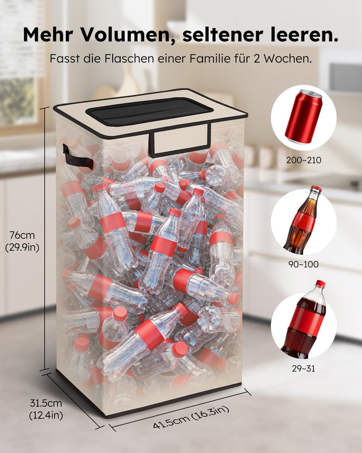 SOELDI 100L Pfandflaschen Sammelbehälter mit Deckel, Pfandflaschen Behälter mit zwei Abnehmbaren Tra