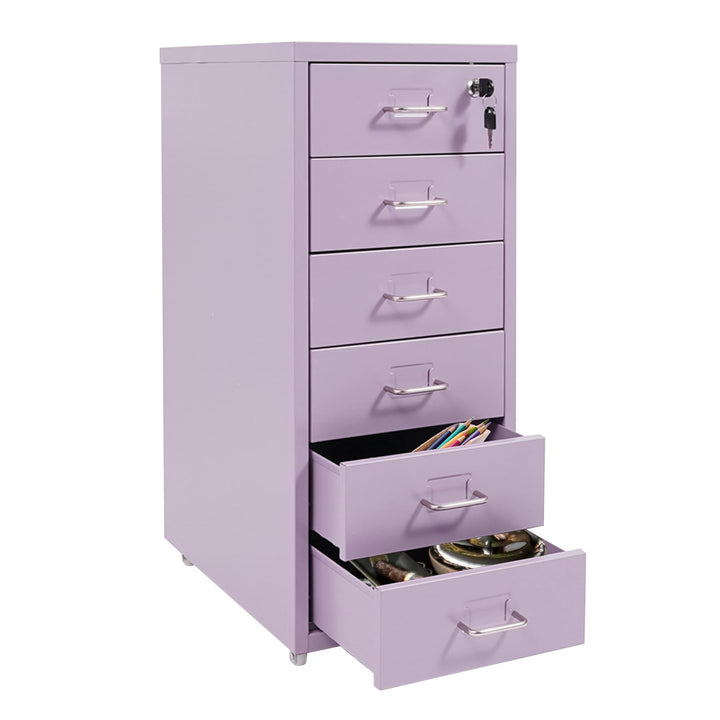 Rollcontainer Aktenschrank 6 Schubladen Metall Abschliessbar, Schubladenschrank Rollbar Mobil Aufbew