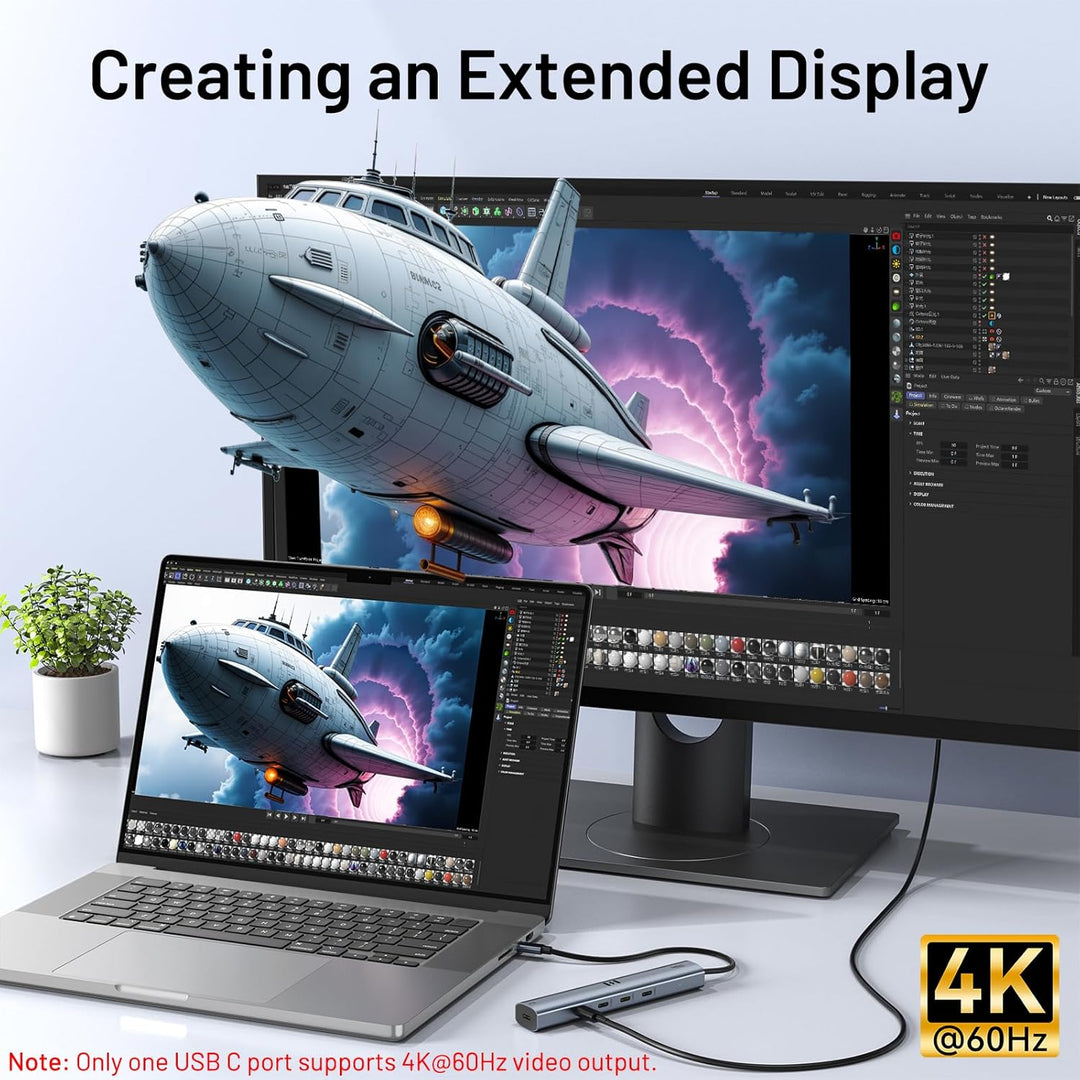 USB C Video Hub Typ C 10Gbps 5 in 1 Hub USB C Monitor Adapter mit USBC Display 4K@60Hz & 10Gbps Data