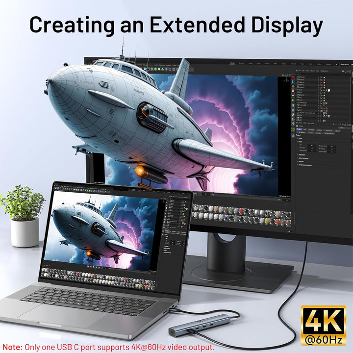 USB C Video Hub Typ C 10Gbps 5 in 1 Hub USB C Monitor Adapter mit USBC Display 4K@60Hz & 10Gbps Data