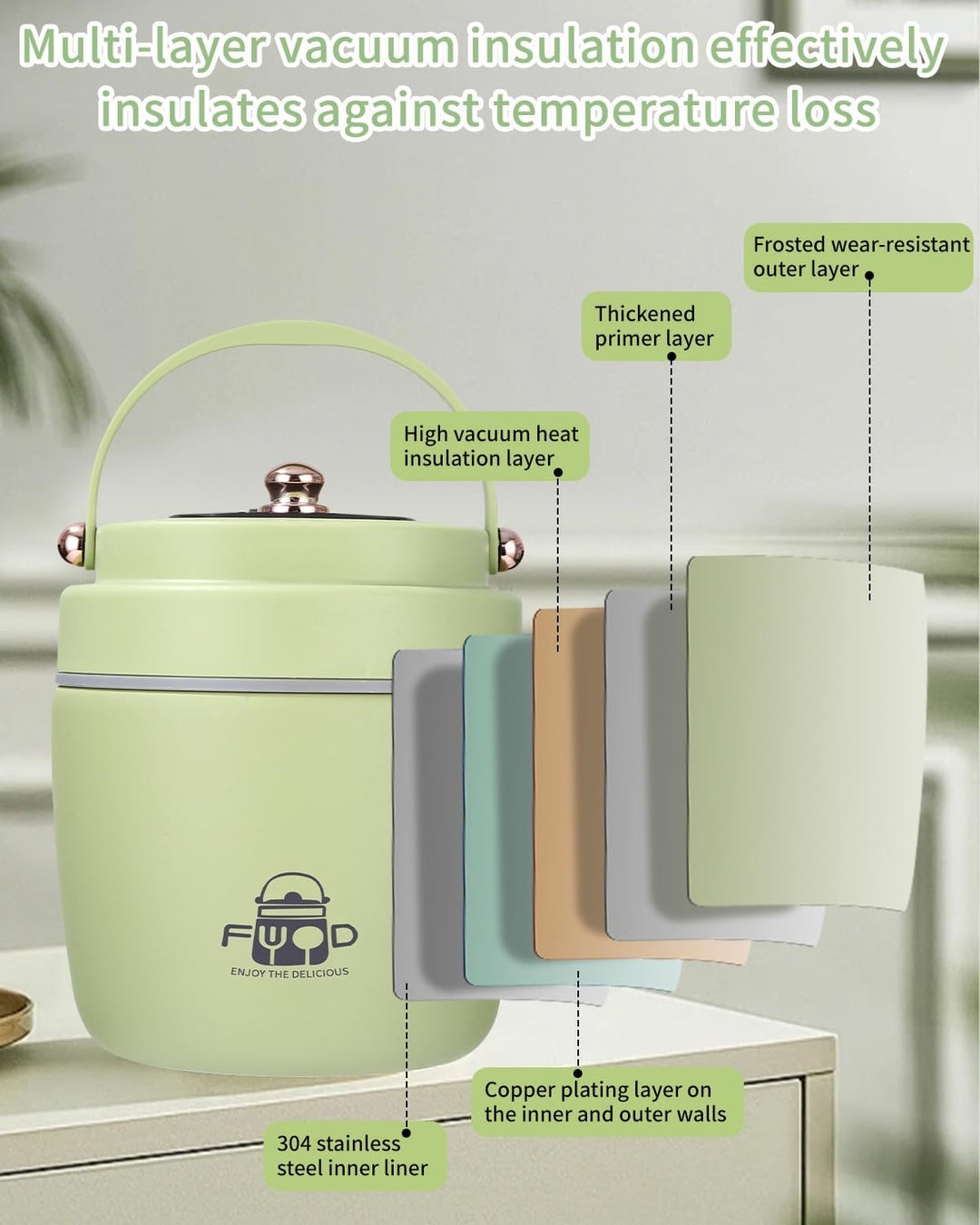 Thermobehälter für Essen 1.2L, Edelstahl Warmhaltebehälter , Auslaufsichere Thermo Lunchbox mit Klap