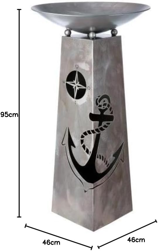 GILDE Metall Schalenständer Blumenständer maritim Anker in antik-Silber, Höhe ca. 95cm x D. 46cm, fü