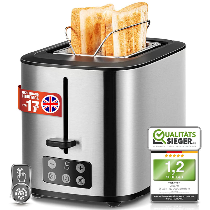 Toaster - Zwei-Scheiben-Toaster - Mit Touchdisplay, 6 Bräunungsstufen, Herausnehmbarer Krümelschubla