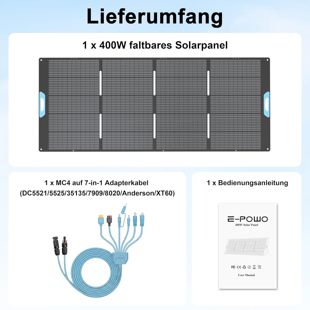 400W Solarpanel, 23,5% Wirkungsgrad ETEF Faltbares Solarladegerät