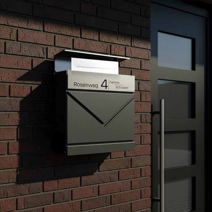 Grafner Premium Briefkasten personalisiert, RAL7016 mit Zeitungsfach und 2 Schlüssel, moderner Postk