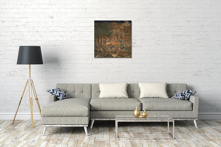 Printed Paintings Leinwand (70x70cm): Kamakura-Zeit - Tod des historischen Buddha (Nehan-zu) 70x70 c