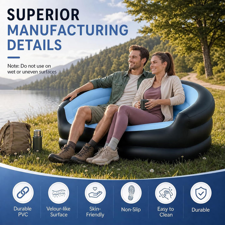 2-Sitzer Aufblasbares Sofa, Luftsofa Indoor &amp; Outdoor, Tragbares Inflatable Sofa mit Reparaturflicke