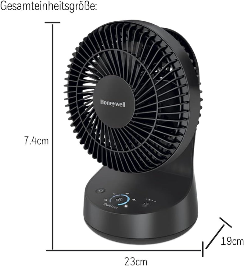 Honeywell QuietSet Oszillierender Tischventilator in Schwarz – Ventilator für einzelne Benutzer und