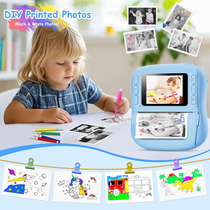 Hangrui Kinderkamera Sofortbildkamera, 14MP Sofortbildkamera Kinder mit 32G Karte & Druckpapier, 108