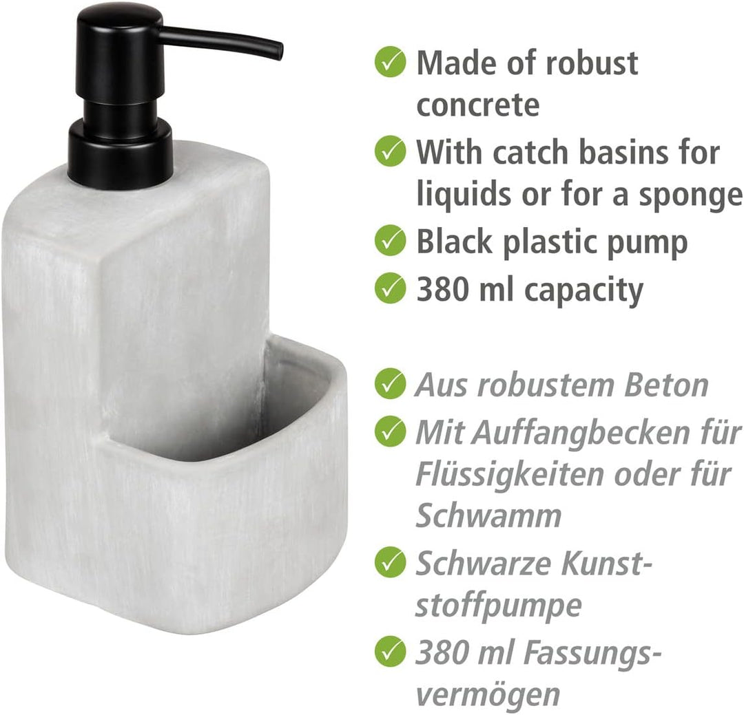 WENKO Spülmittelspender Mod. Festival nachfüllbarer Seifenspender aus robustem Beton in Grau extra F