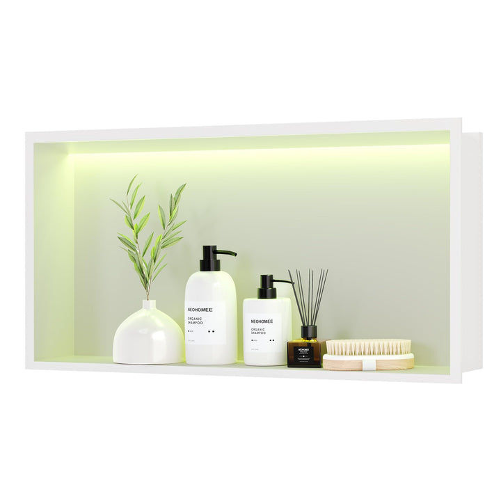 Neohomee Wandnische Dusche Edelstahl mit RGB LED-Licht, Eingebettete Duschnische Weiss Einzelregal L