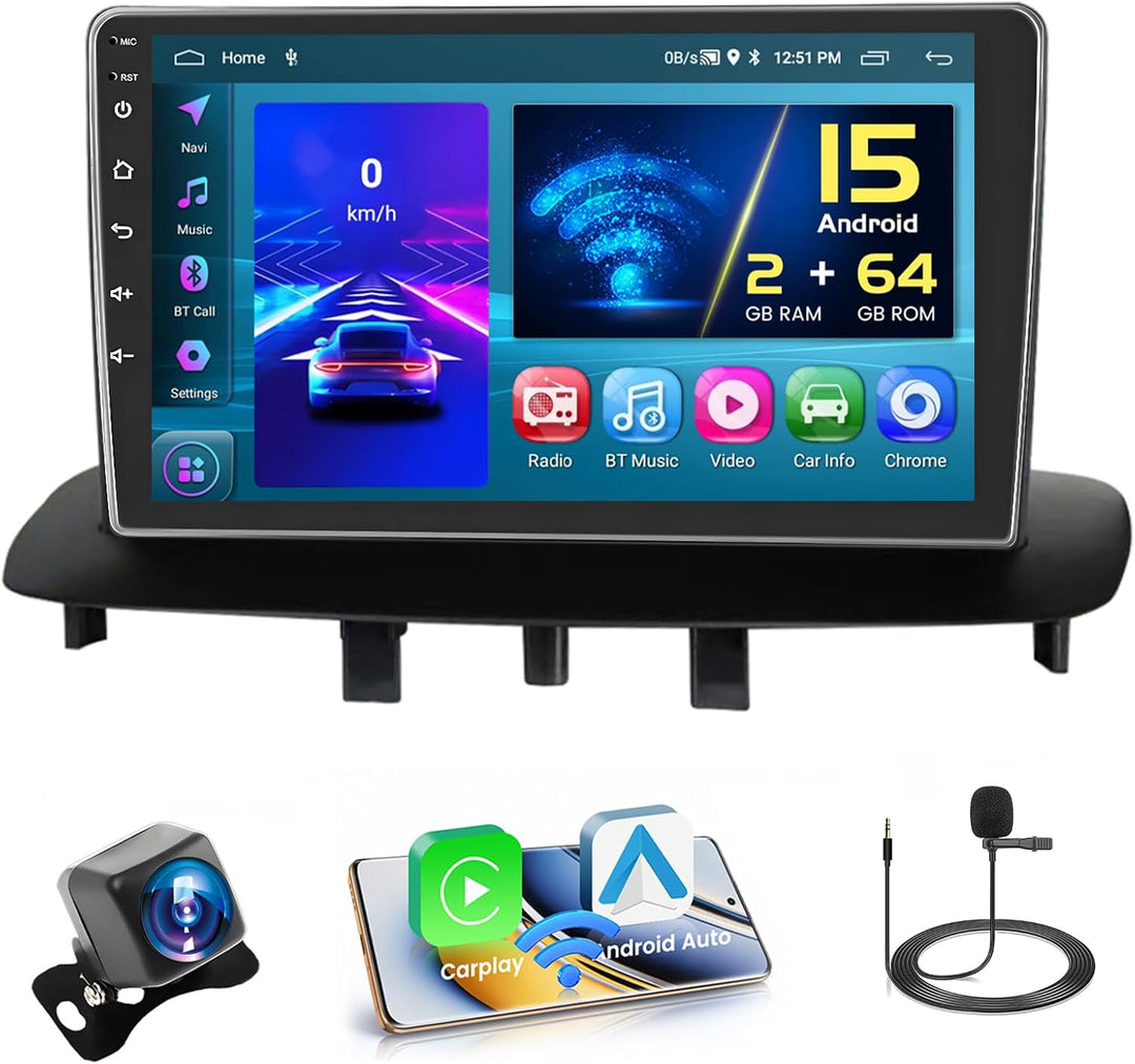 [2+64GB] Android 13 Autoradio, Wireless CarPlay Android Auto, für Renault Megane 3 2009-2014 Radio,